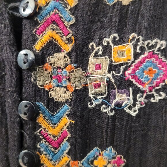 Free People Embroidered Boho Tunic Dress | Black, Medium | Semi-Sheer - Picture 5 of 5